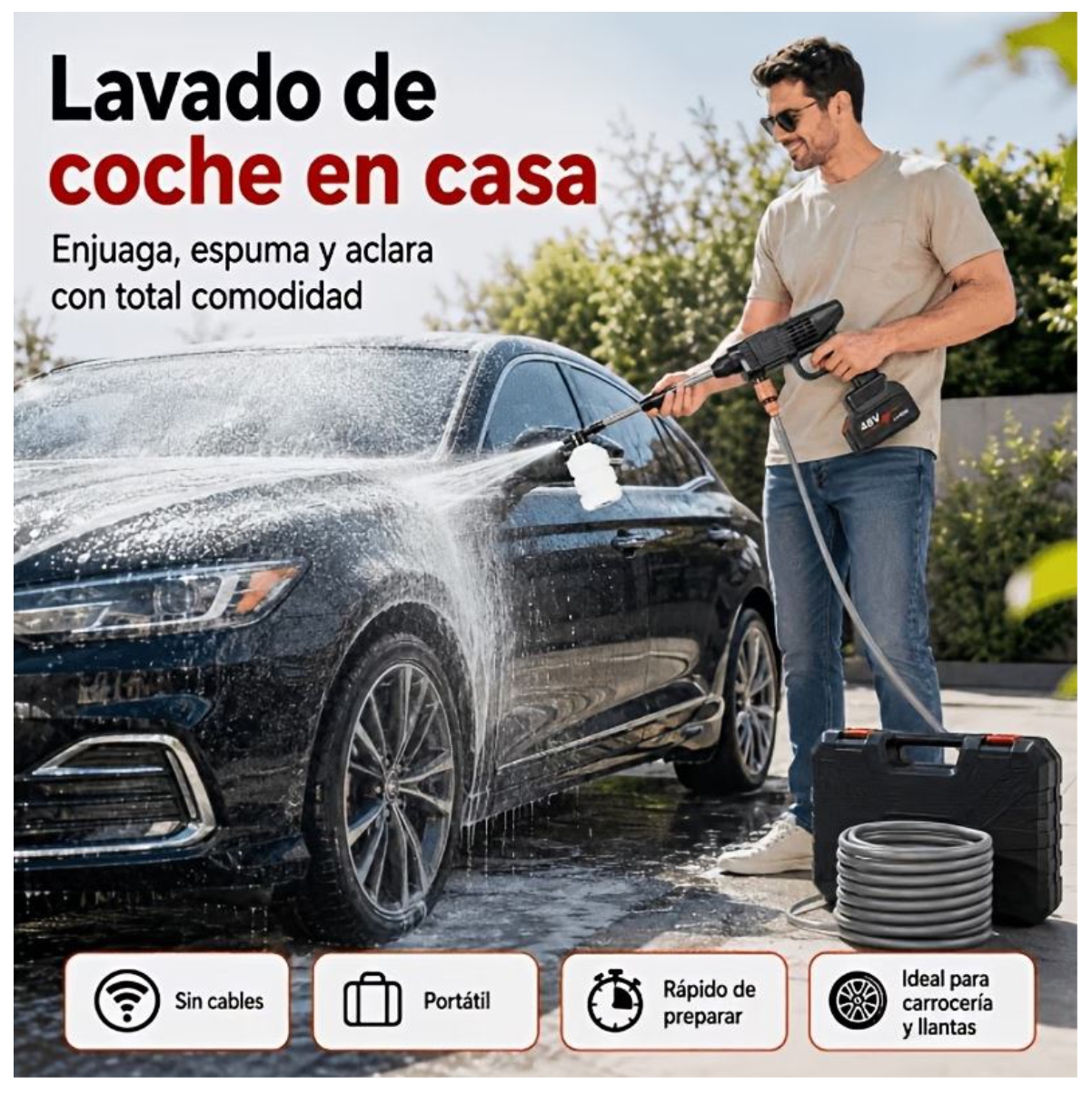 Aplicación del equipo en el lavado de un carro